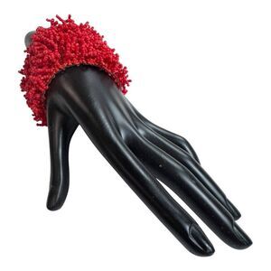 Handmade Red Beaded Stretch Cuff Bracelet Coral Look Beach Boho Wide Statement